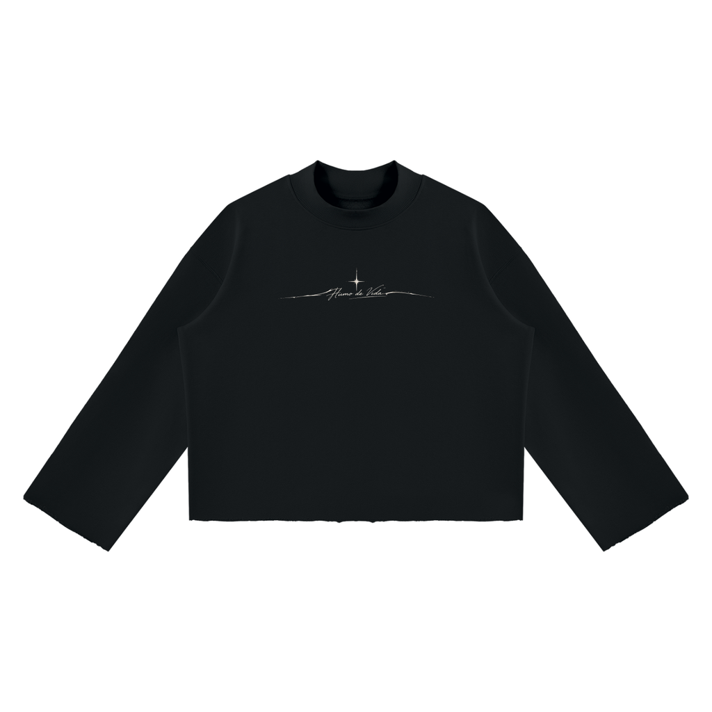 Unisex Mock Neck Raw Edge Boxy Sweatshirt