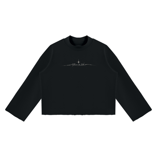Unisex Mock Neck Raw Edge Boxy Sweatshirt