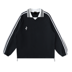 Contrast Striped Lapel Collar Sweatshirt