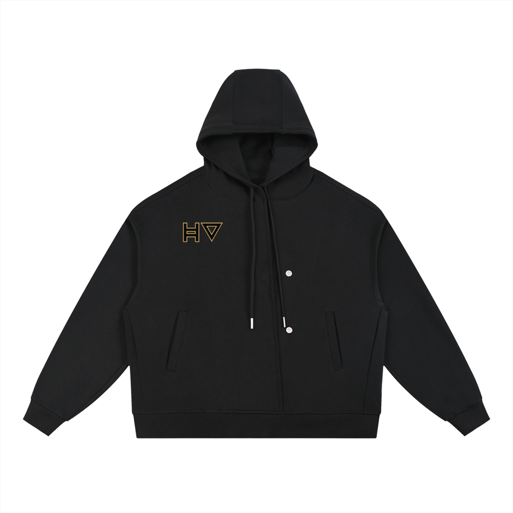 Boxy Button Placket Hoodie