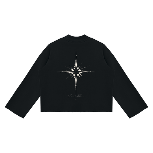 Unisex Mock Neck Raw Edge Boxy Sweatshirt